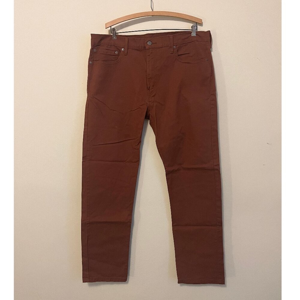 Levi's lightly-worn 502 brown regular taper fit stretch twill pants